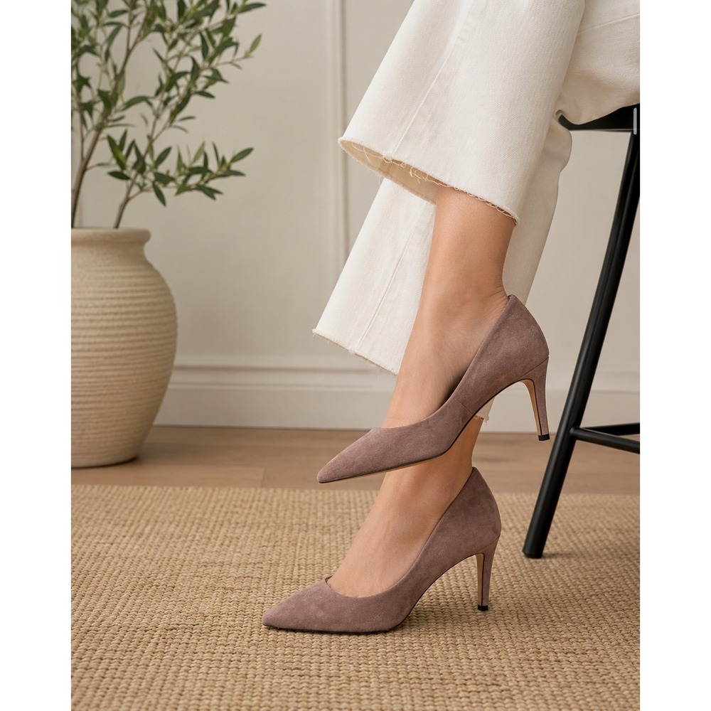 1.STATE Womens Suede Pointed Toe Pumps Mauve Dusty Rose Stiletto Heels Size 8.5M